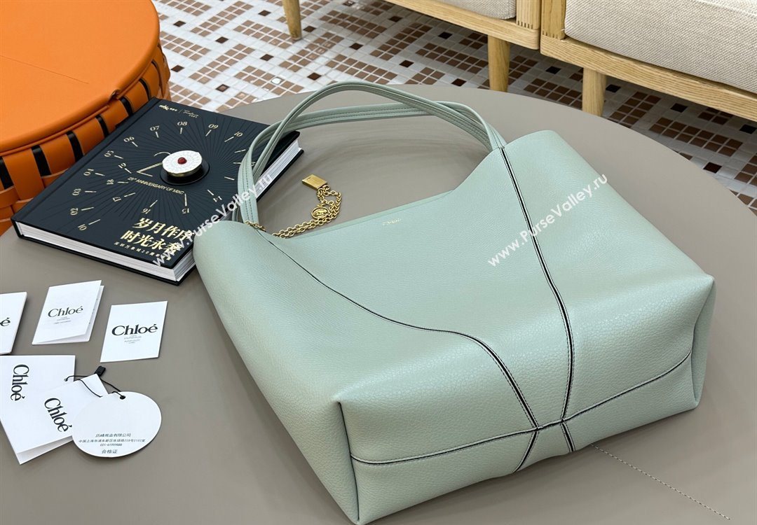 Chloe Large Spin Tote Bag in Grained Leather Green 2025 1120 (DLA-251120047)