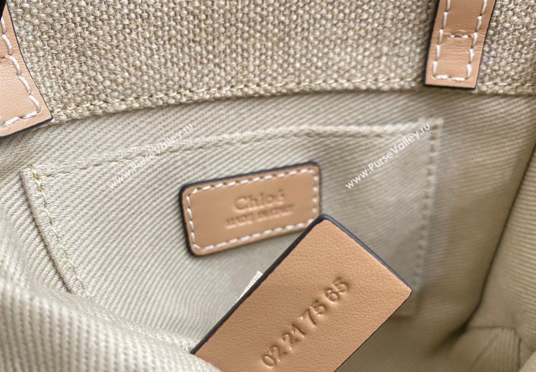 Chloe Mini Woody Tote Bag in Linen Canvas and Calfskin Leather Beige 2025 1120 (DLA-251120100)