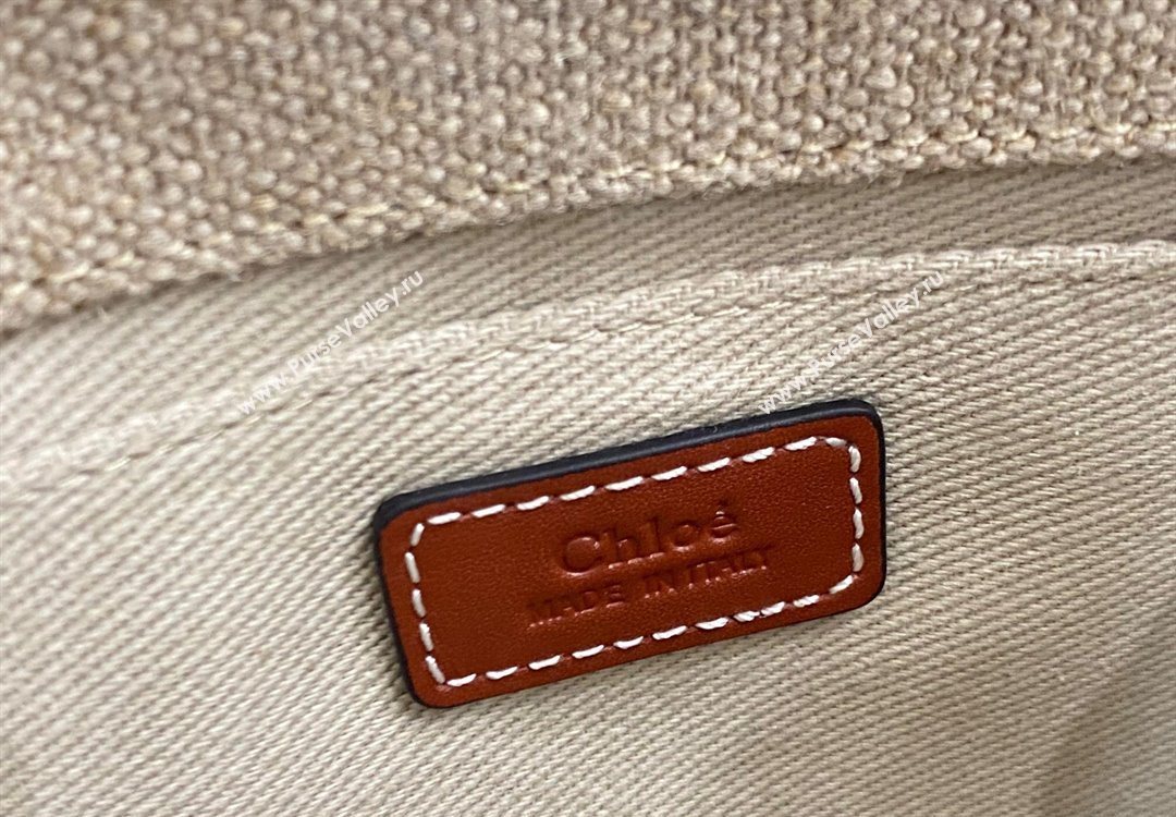 Chloe Mini Woody Tote Bag in Linen Canvas and Calfskin Leather Brown 2025 1120 (DLA-251120101)