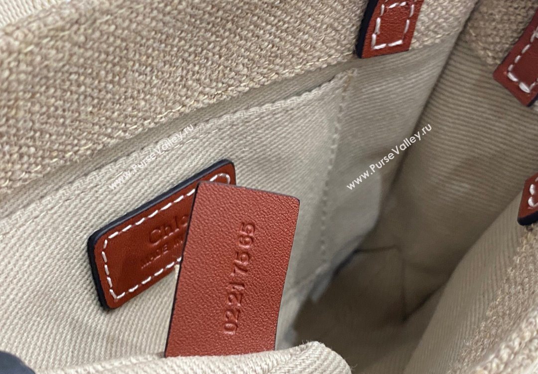 Chloe Mini Woody Tote Bag in Linen Canvas and Calfskin Leather Brown 2025 1120 (DLA-251120101)