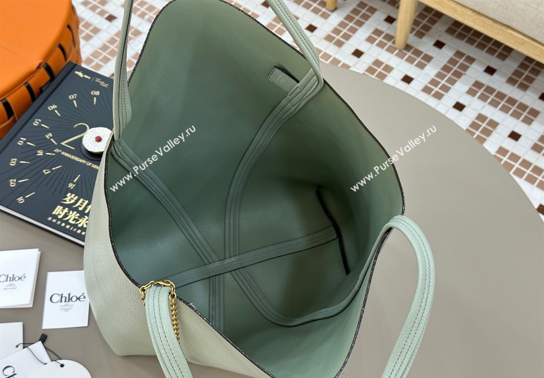 Chloe Large Spin Tote Bag in Grained Leather Green 2025 1120 (DLA-251120047)