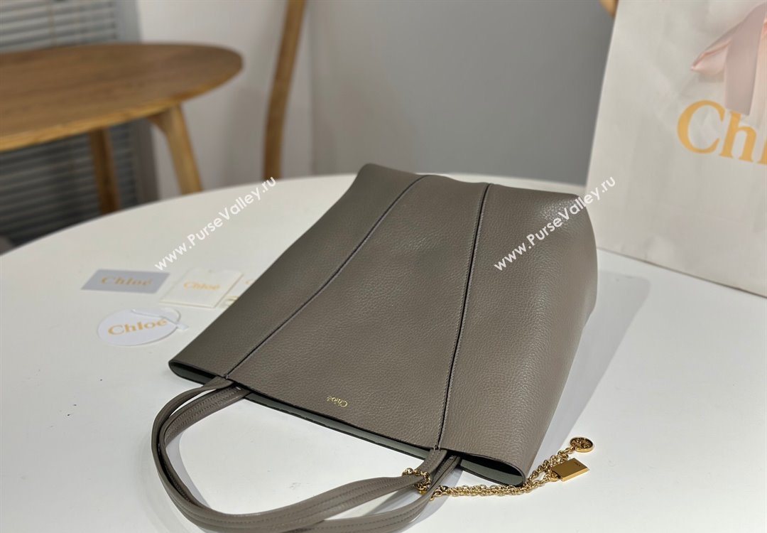 Chloe Medium Spin Tote Bag in Grained Leather Grey 2025 1120 (DLA-251120048)