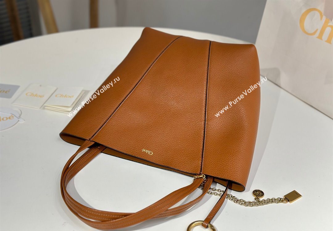 Chloe Medium Spin Tote Bag in Grained Leather Brown 2025 1120 (DLA-251120049)