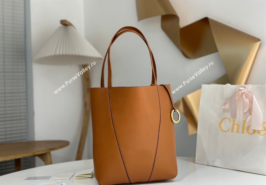 Chloe Medium Spin Tote Bag in Grained Leather Brown 2025 1120 (DLA-251120049)