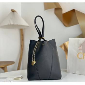 Chloe Medium Spin Tote Bag in Grained Leather Black 2025 1120 (DLA-251120050)