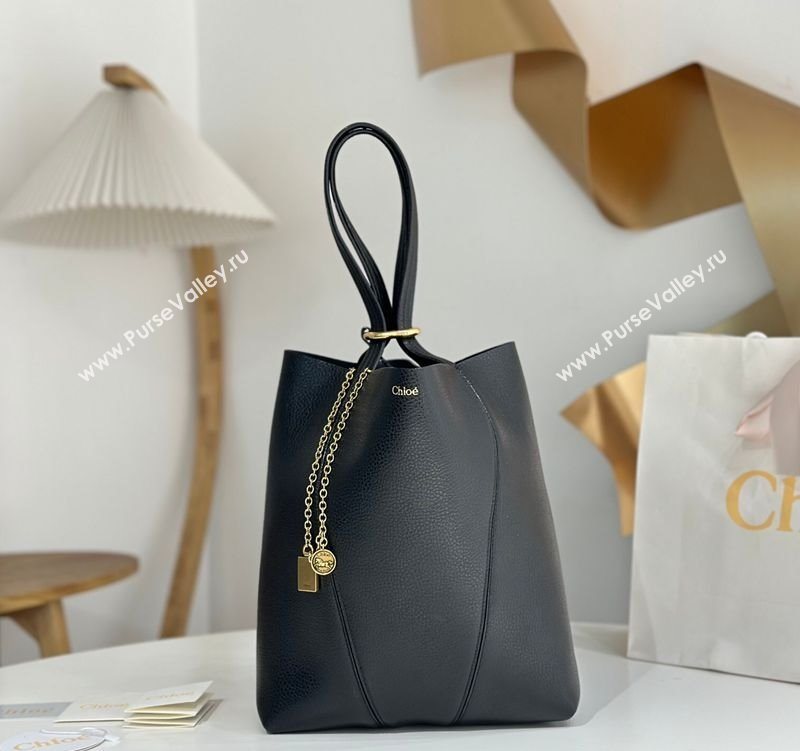 Chloe Medium Spin Tote Bag in Grained Leather Black 2025 1120 (DLA-251120050)