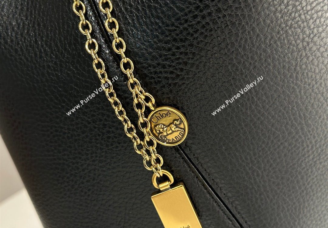 Chloe Medium Spin Tote Bag in Grained Leather Black 2025 1120 (DLA-251120050)