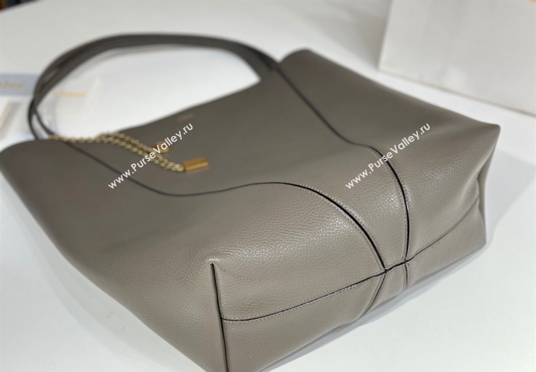 Chloe Large Spin Tote Bag in Grained Leather Grey 2025 1120 (DLA-251120042)