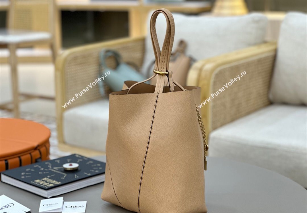 Chloe Medium Spin Tote Bag in Grained Leather Beige 2025 1120 (DLA-251120052)
