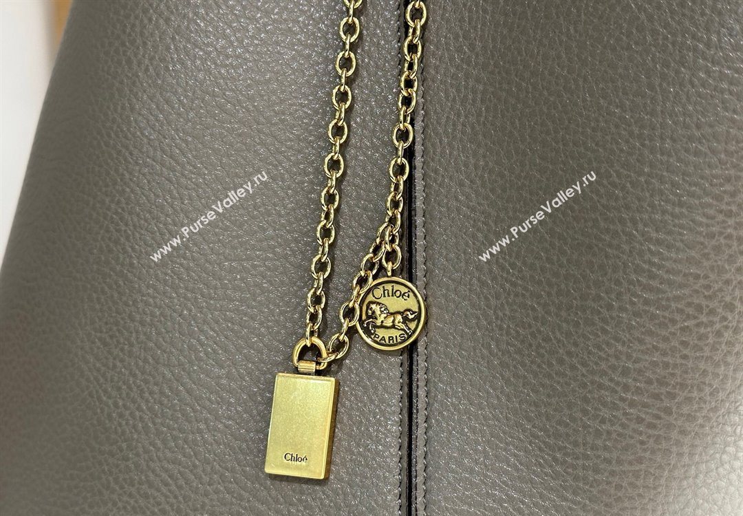 Chloe Large Spin Tote Bag in Grained Leather Grey 2025 1120 (DLA-251120042)