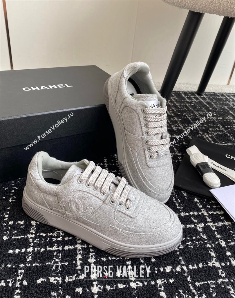 Chanel Wool Cloth Sneakers G46011 Light Grey 2024 (SS-241017071)