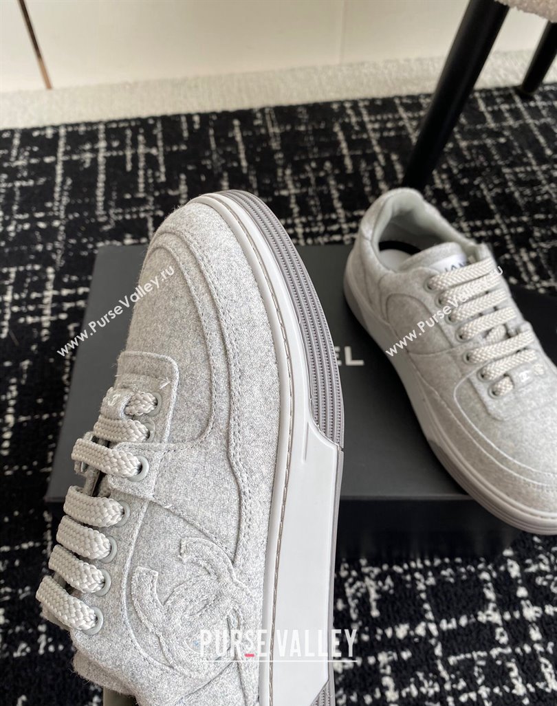 Chanel Wool Cloth Sneakers G46011 Light Grey 2024 (SS-241017071)