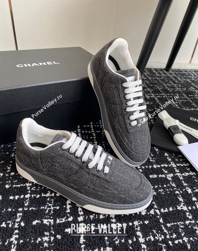 Chanel Striped Wool Sneakers G46011 Dark Grey 2024 (SS-241017072)