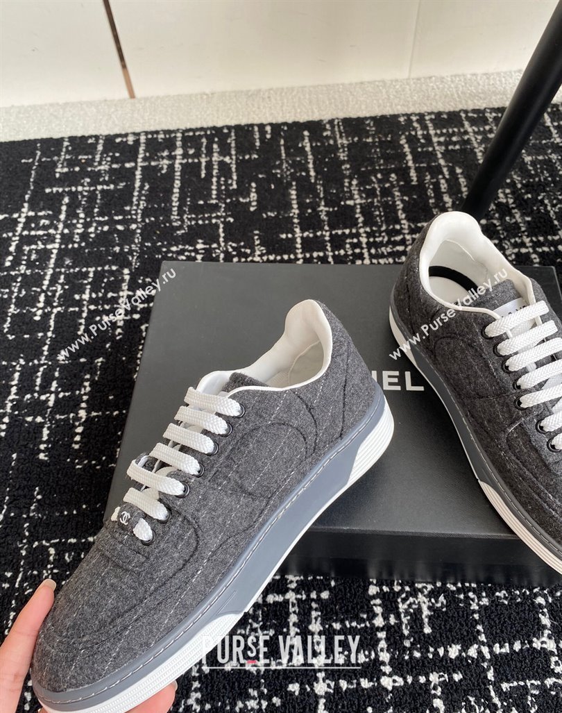 Chanel Striped Wool Sneakers G46011 Dark Grey 2024 (SS-241017072)