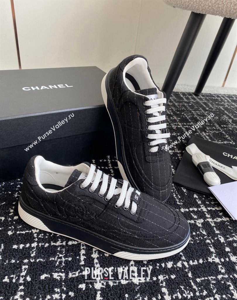 Chanel Striped Wool Sneakers G46011 Navy Blue 2024 (SS-241017073)