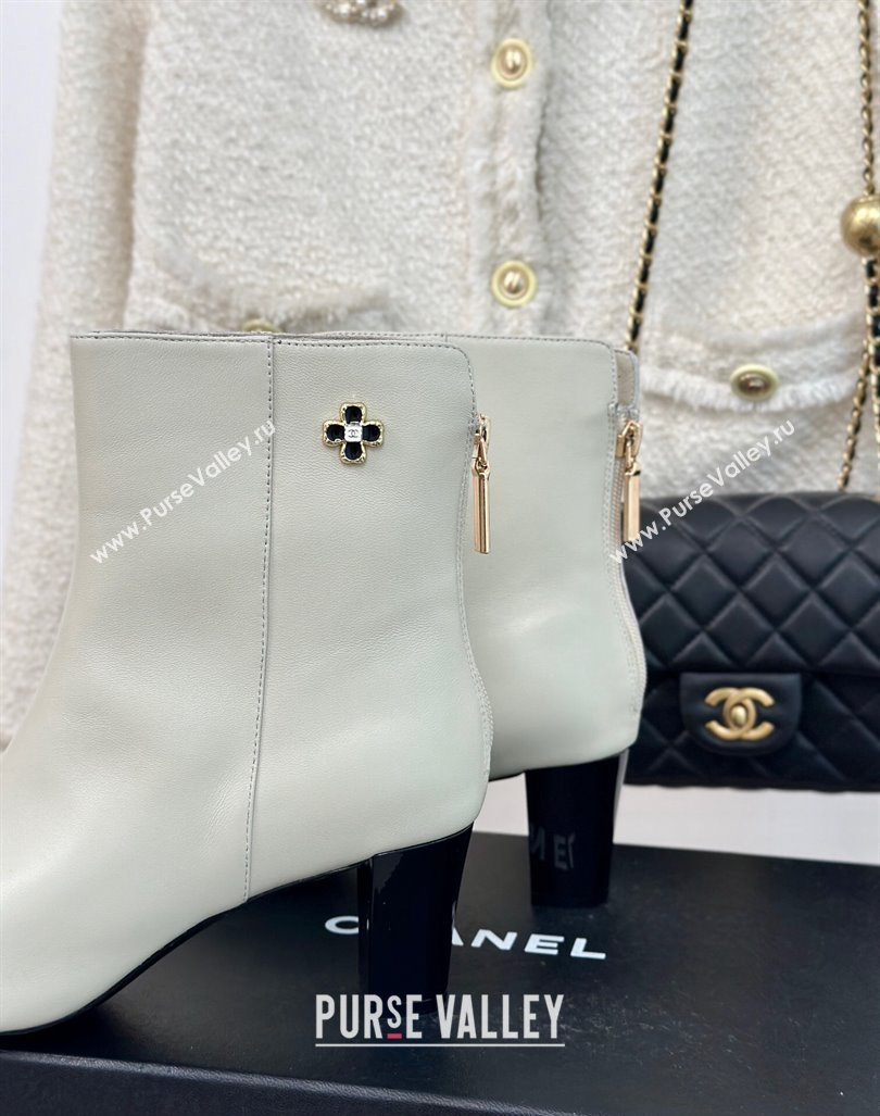 Chanel Lambskin Ankle Boots with Bloom White 2024 CH101619 (MD-241016070)