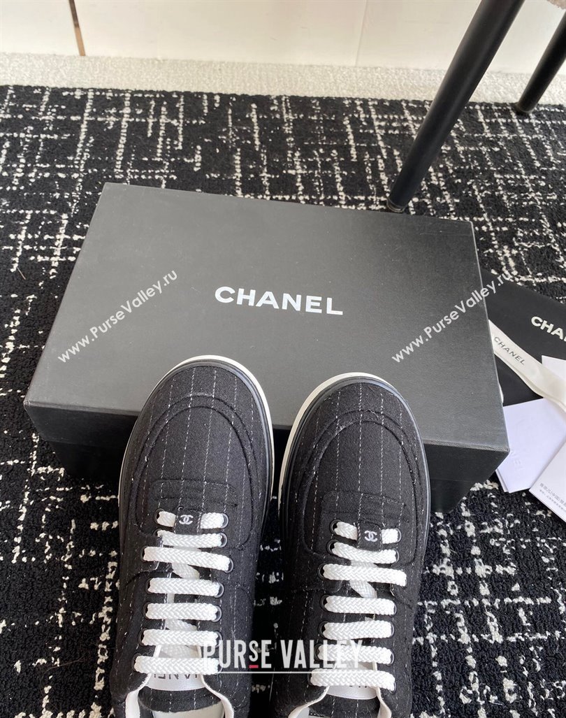 Chanel Striped Wool Sneakers G46011 Navy Blue 2024 (SS-241017073)