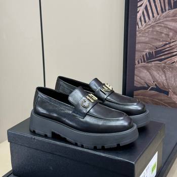 Chanel Oil Calfskin Platform Loafers 5.5cm with Letters Black 2024 CH101710 (SS-241017048)