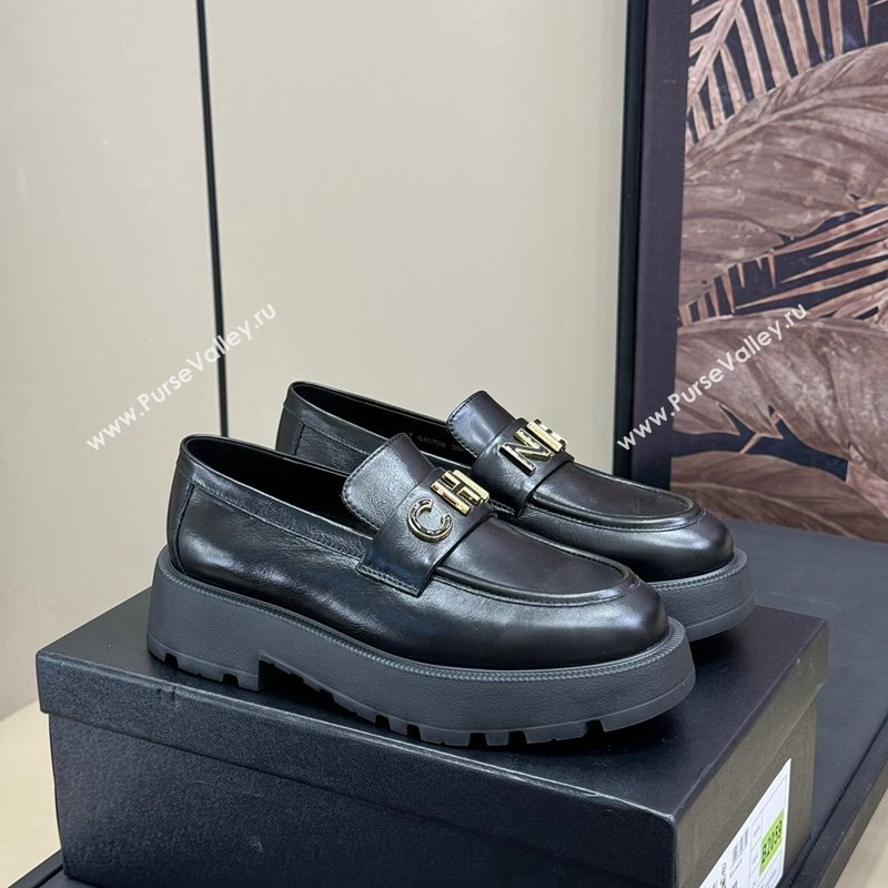 Chanel Oil Calfskin Platform Loafers 5.5cm with Letters Black 2024 CH101710 (SS-241017048)