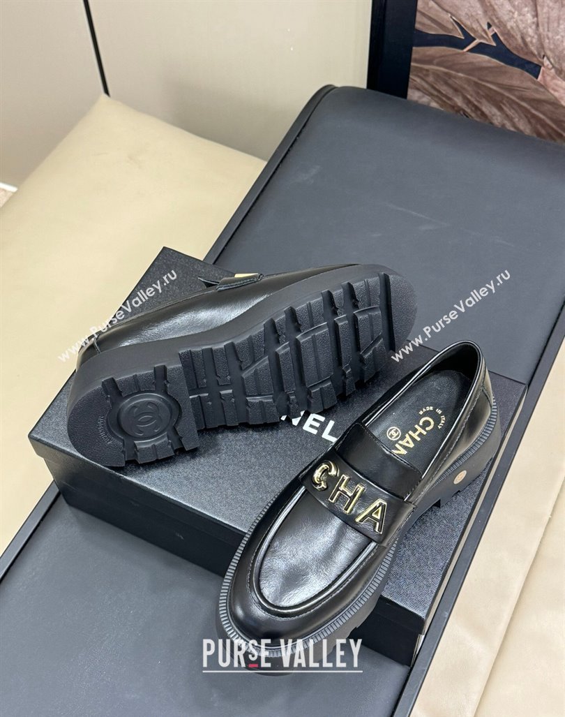 Chanel Oil Calfskin Platform Loafers 5.5cm with Letters Black 2024 CH101710 (SS-241017048)