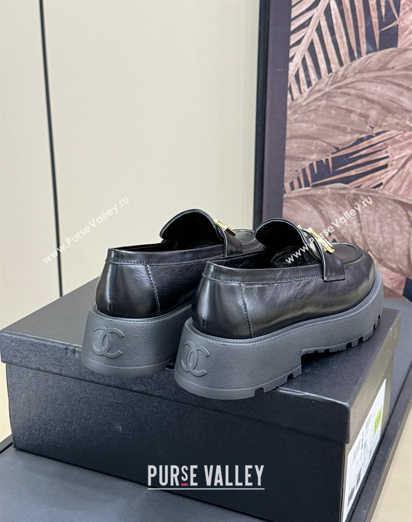 Chanel Oil Calfskin Platform Loafers 5.5cm with Letters Black 2024 CH101710 (SS-241017048)