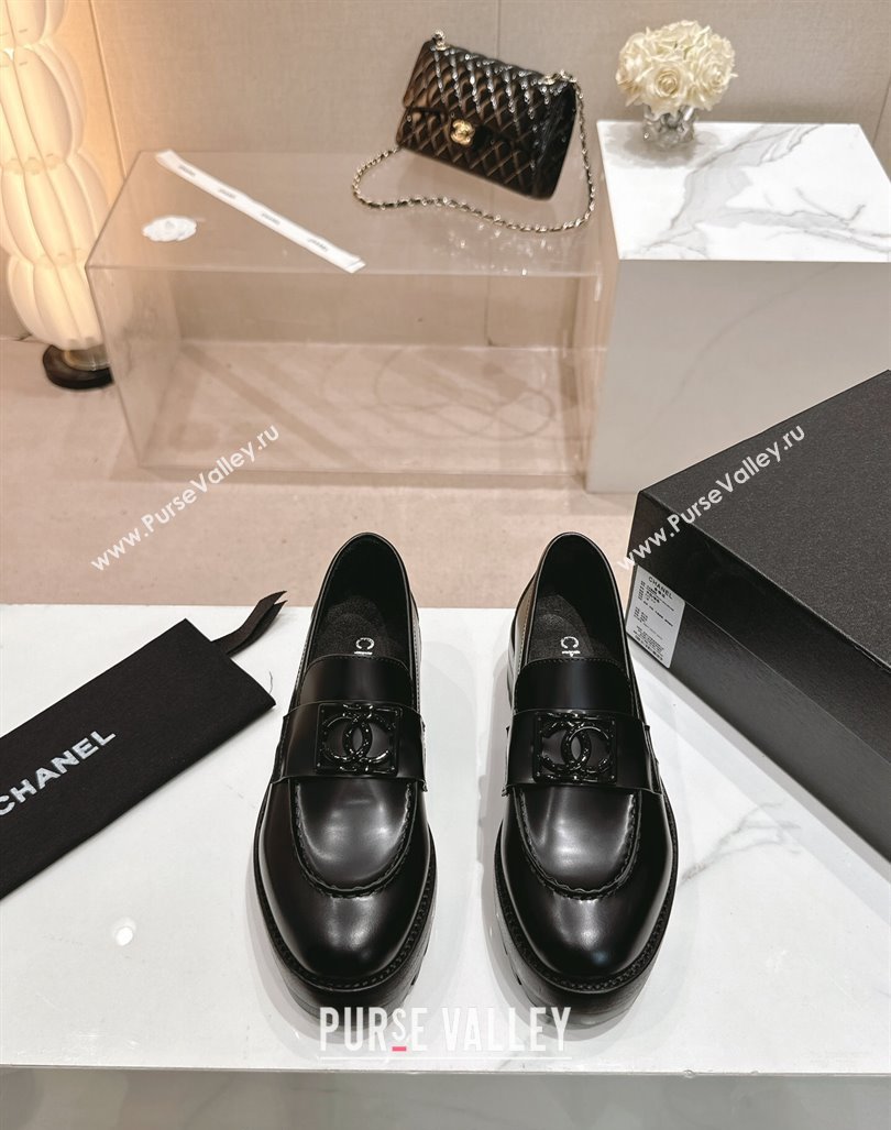 Chanel Patent Calfskin Platform Loafers 4.5cm with Framed CC Black 2024 CH101711 (SS-241017049)