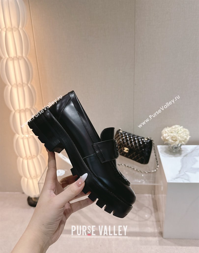 Chanel Patent Calfskin Platform Loafers 4.5cm with Framed CC Black 2024 CH101711 (SS-241017049)