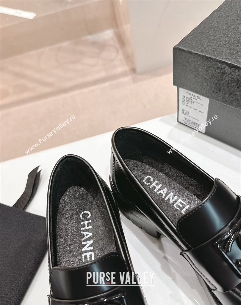 Chanel Patent Calfskin Platform Loafers 4.5cm with Framed CC Black 2024 CH101711 (SS-241017049)