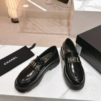 Chanel Patent Calfskin Platform Loafers 4.5cm with Letters Black 2024 CH101711 (SS-241017050)