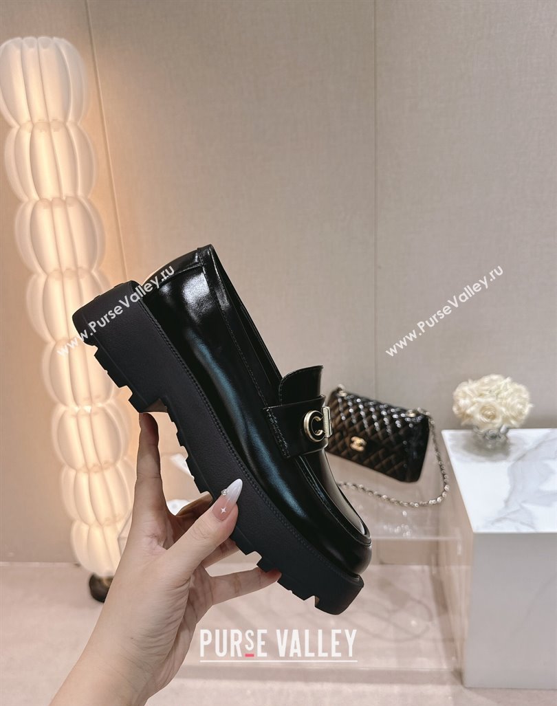 Chanel Patent Calfskin Platform Loafers 4.5cm with Letters Black 2024 CH101711 (SS-241017050)