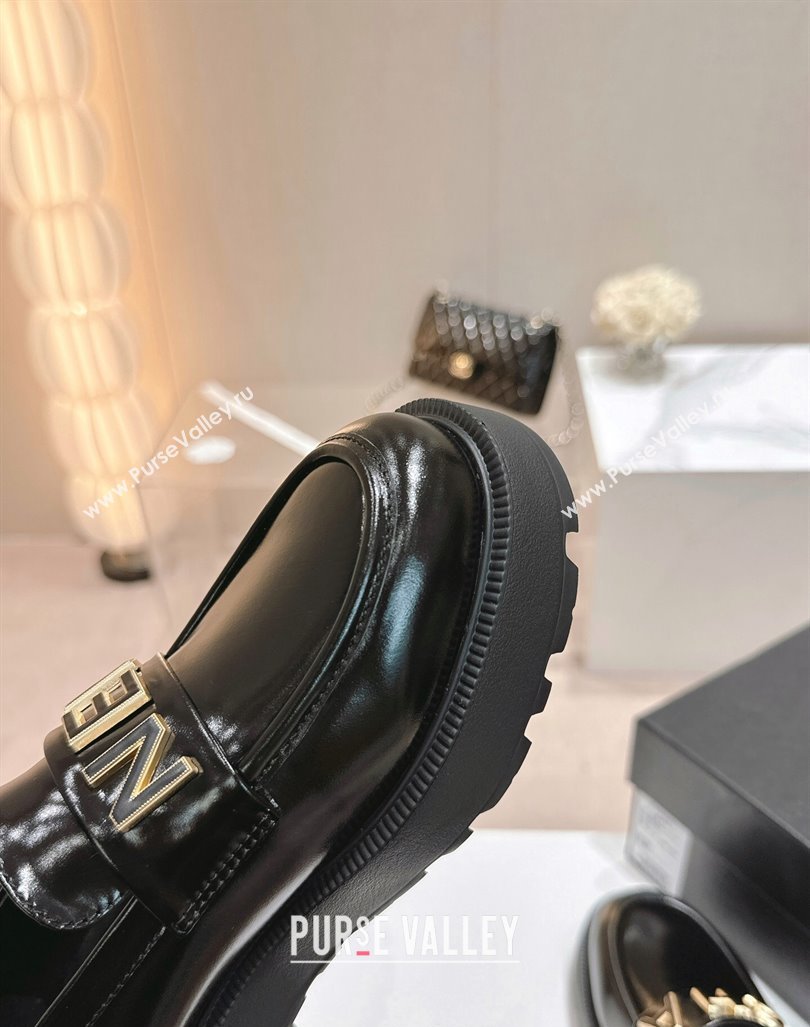 Chanel Patent Calfskin Platform Loafers 4.5cm with Letters Black 2024 CH101711 (SS-241017050)