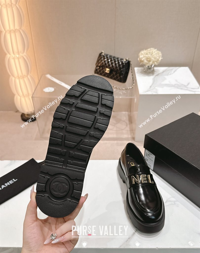 Chanel Patent Calfskin Platform Loafers 4.5cm with Letters Black 2024 CH101711 (SS-241017050)