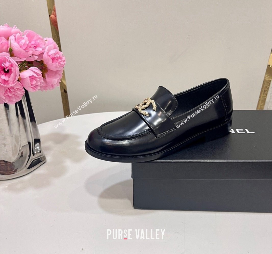 Chanel Patent Calfskin Loafers with Strass CC Black 2024 CH101712 (KL-241017053)