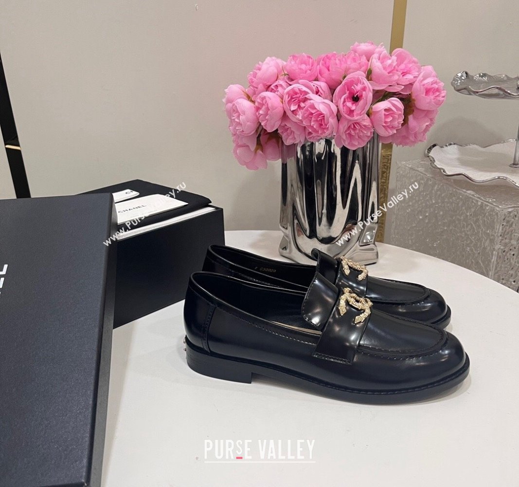 Chanel Patent Calfskin Loafers with Strass CC Black 2024 CH101712 (KL-241017053)