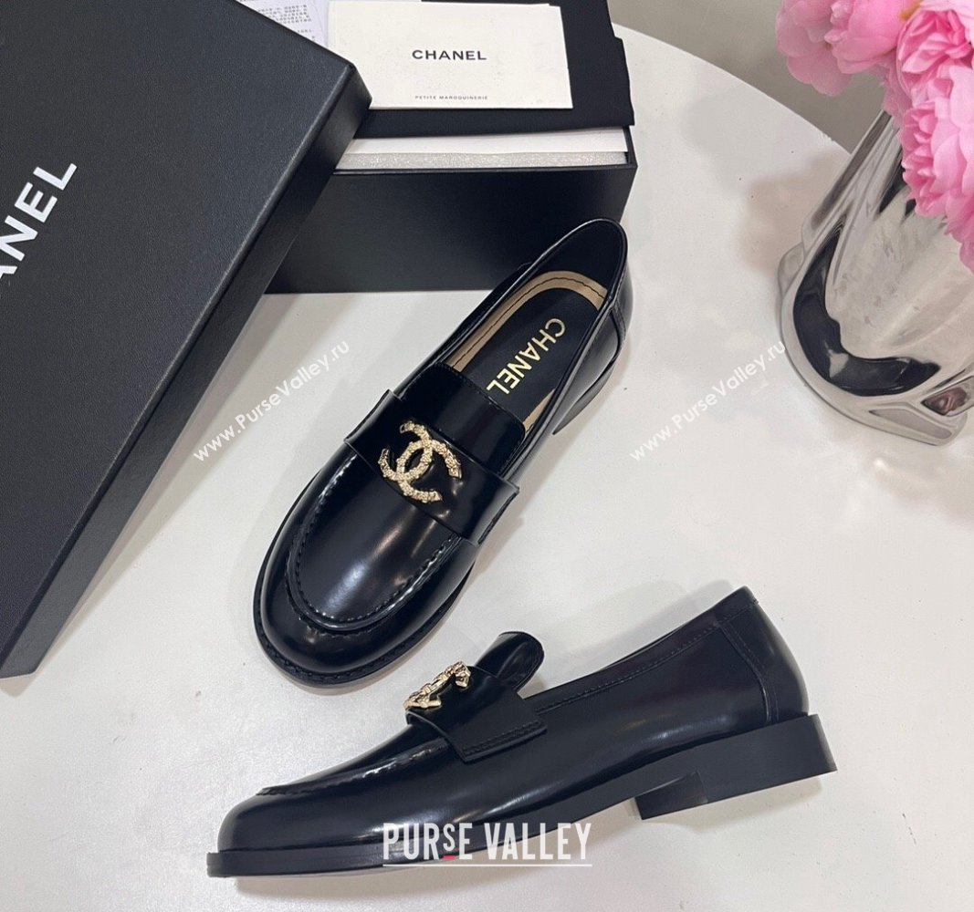 Chanel Patent Calfskin Loafers with Strass CC Black 2024 CH101712 (KL-241017053)