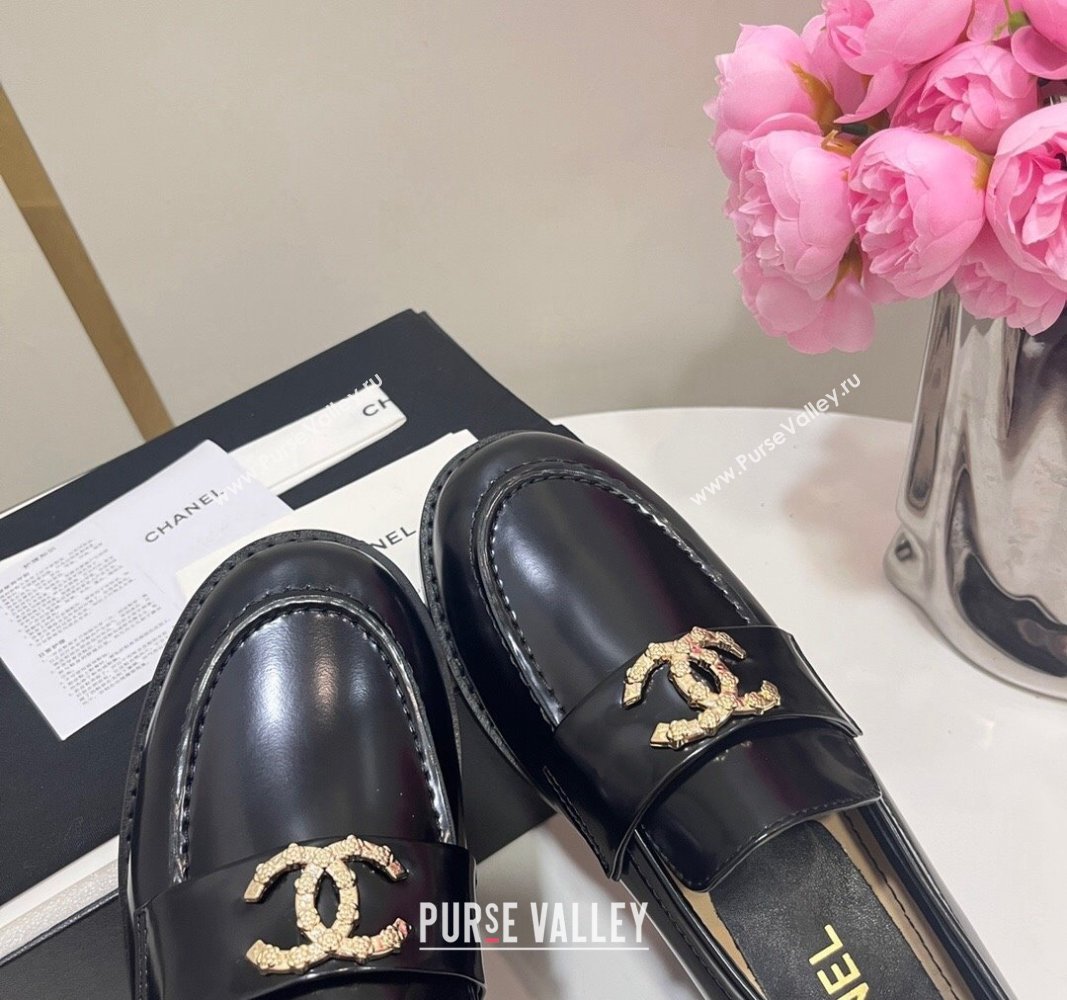 Chanel Patent Calfskin Loafers with Strass CC Black 2024 CH101712 (KL-241017053)