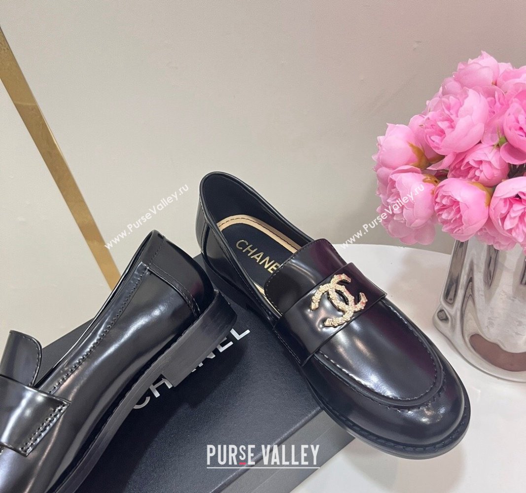 Chanel Patent Calfskin Loafers with Strass CC Black 2024 CH101712 (KL-241017053)