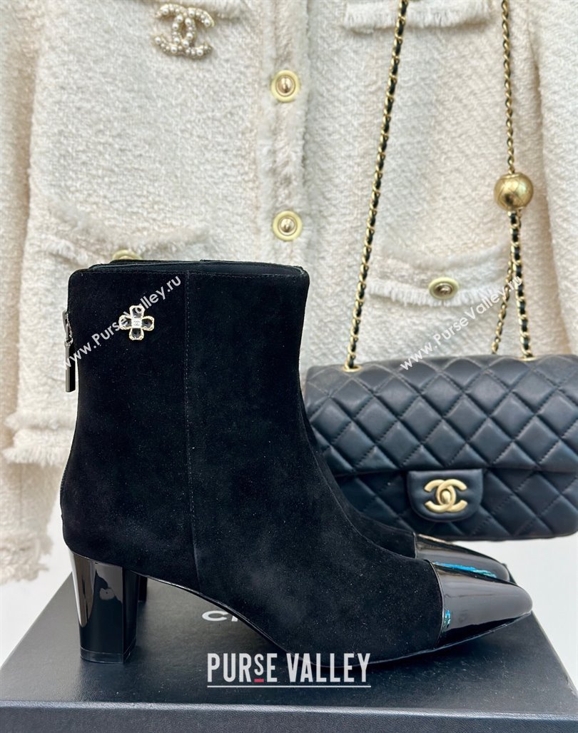 Chanel Suede Ankle Boots with Bloom Black 2024 CH101619 (MD-241016072)