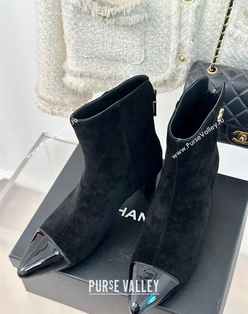 Chanel Suede Ankle Boots with Bloom Black 2024 CH101619 (MD-241016072)