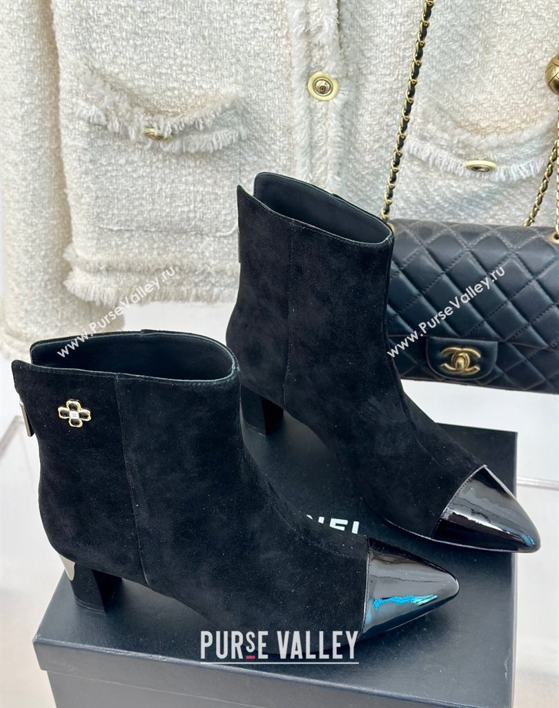 Chanel Suede Ankle Boots with Bloom Black 2024 CH101619 (MD-241016072)