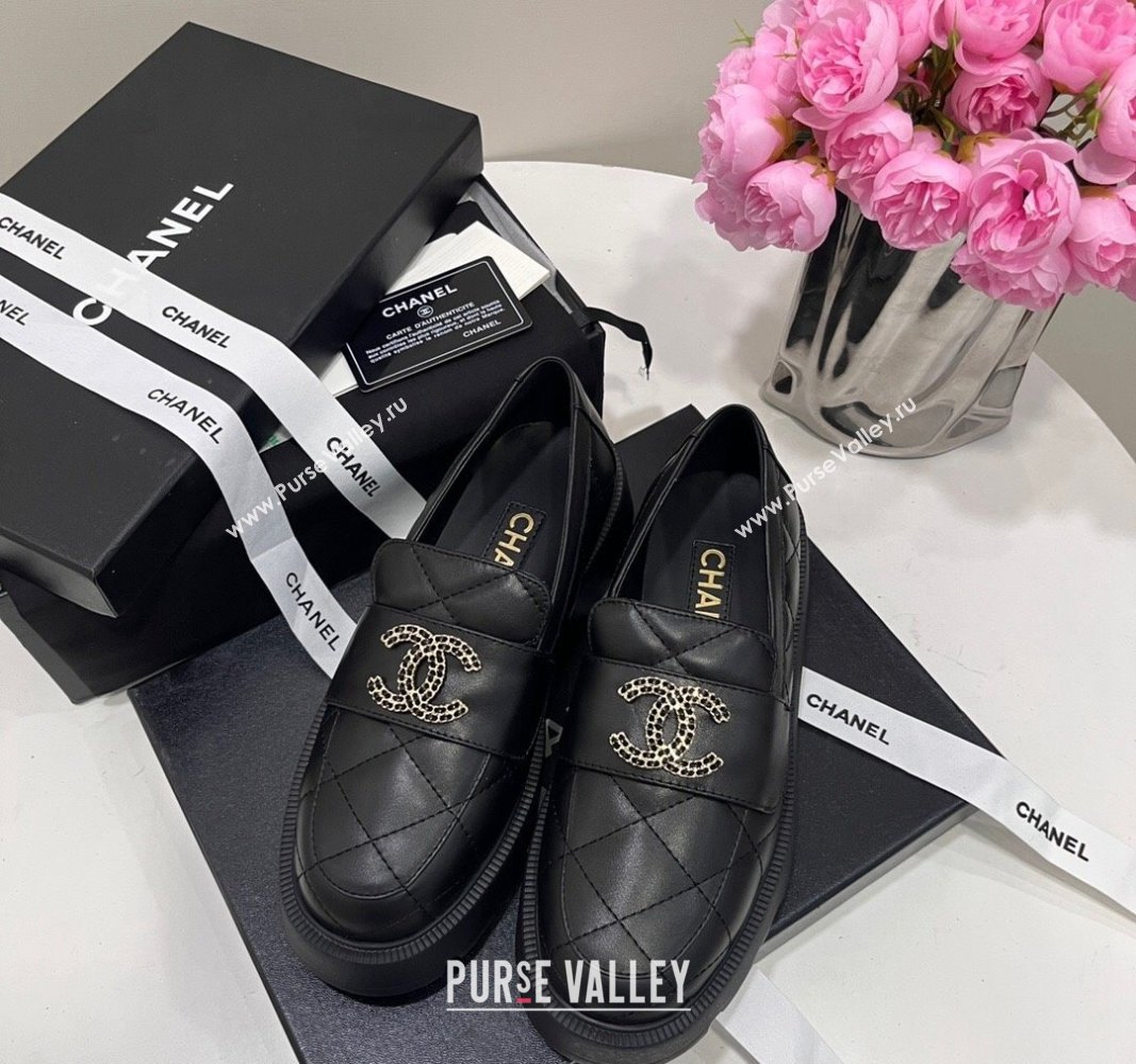 Chanel Quilted Lambskin Platform Loafers 4.5cm with Chain CC Black 2024 CH101709 (KL-241017039)