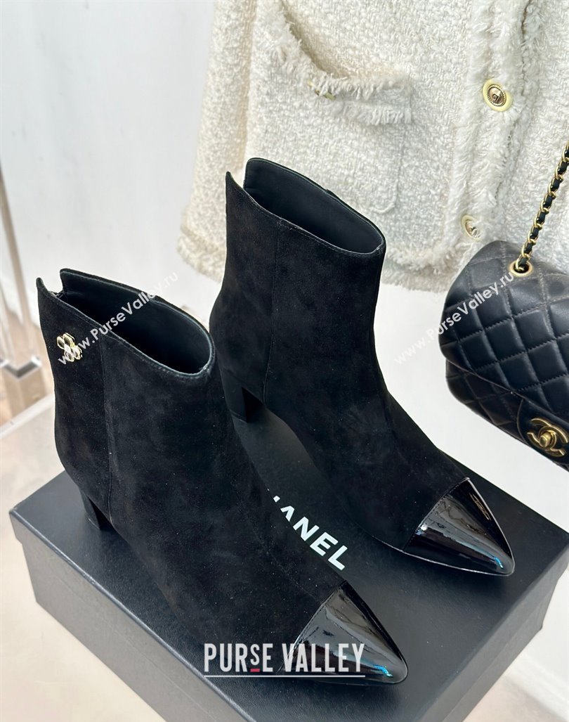 Chanel Suede Ankle Boots with Bloom Black 2024 CH101619 (MD-241016072)