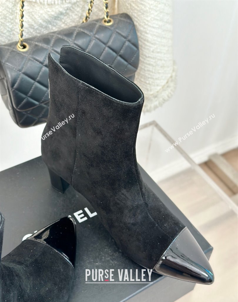 Chanel Suede Ankle Boots with Bloom Black 2024 CH101619 (MD-241016072)