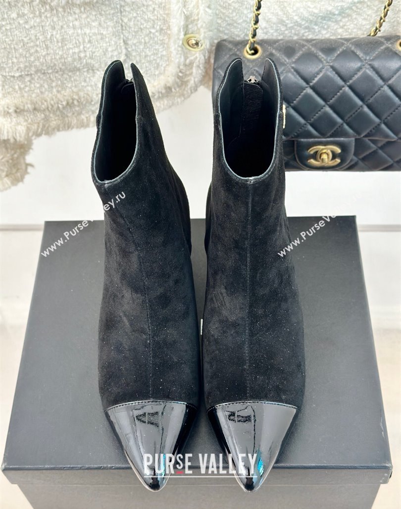 Chanel Suede Ankle Boots with Bloom Black 2024 CH101619 (MD-241016072)