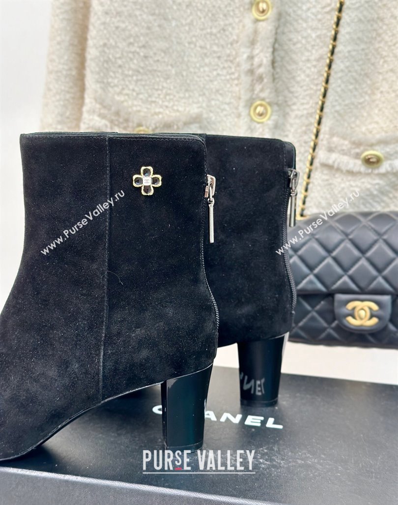 Chanel Suede Ankle Boots with Bloom Black 2024 CH101619 (MD-241016072)