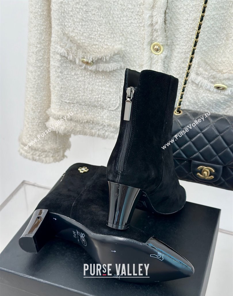 Chanel Suede Ankle Boots with Bloom Black 2024 CH101619 (MD-241016072)