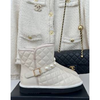 Chanel Quilted Calfskin Snow Boots with Pearls White 2024 CH101620 (MD-241016073)