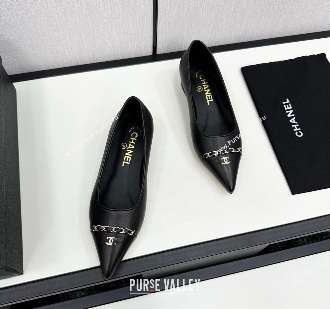 Chanel Lambskin Pointed Pumps with Chain Black 2024 CH101714 (KL-241017079)