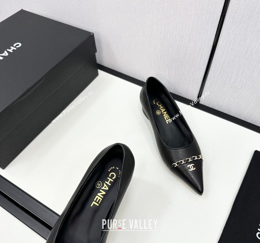 Chanel Lambskin Pointed Pumps with Chain Black 2024 CH101714 (KL-241017079)