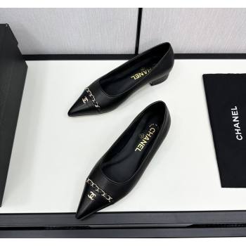 Chanel Lambskin Pointed Pumps with Chain Black 2024 CH101714 (KL-241017079)